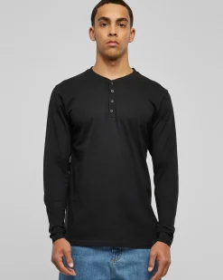 Urban Classics Basic Henley L/S pitkähihainen - Musta Clearance