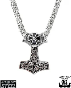 Northern Viking Jewelry Black Tribe Cross Kuningasketjulla kaulakoru - Teräs Best