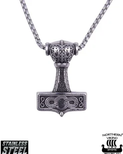 Northern Viking Jewelry Eternity Knotwork Thor's Hammer kaulakoru - Teräs New