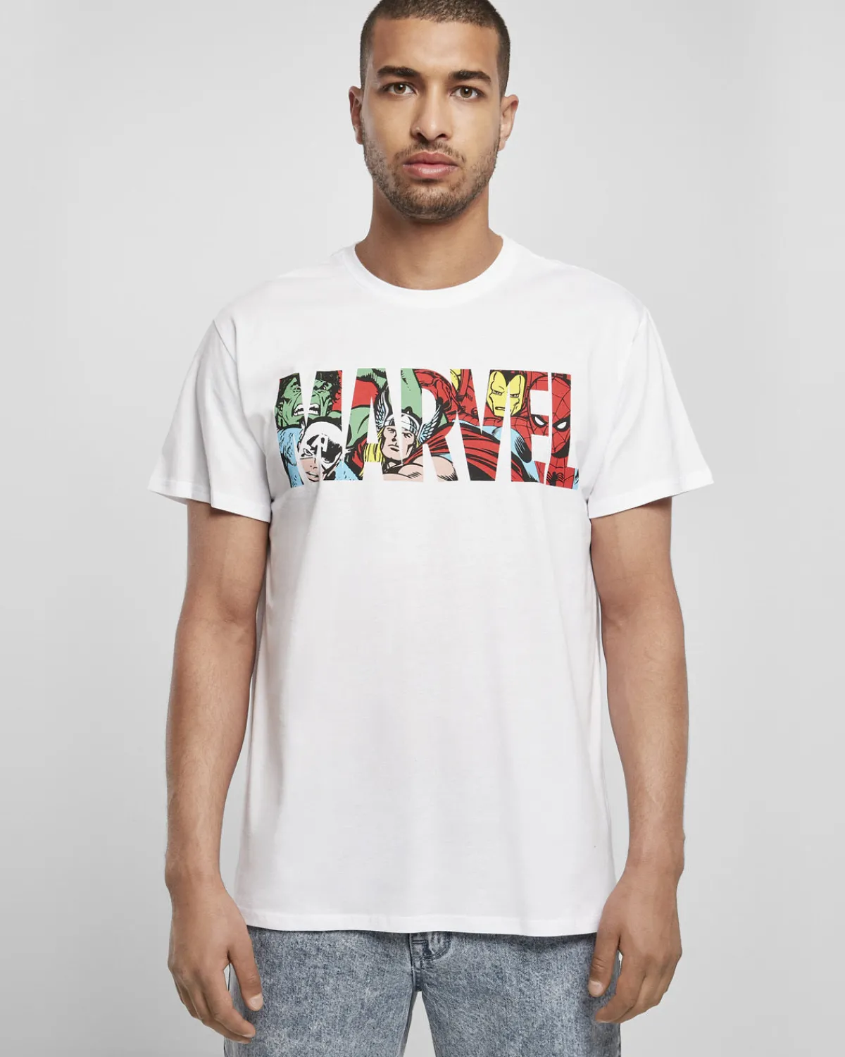 Urban Classics Marvel logo t-paita - Valkoinen Sale