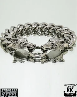Northern Viking Jewelry Steel Chain Wolf Head rannekoru - Teräs Clearance
