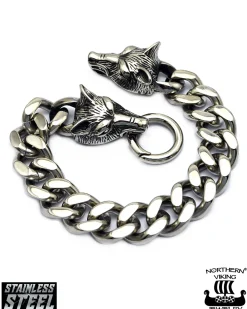 Northern Viking Jewelry Steel Chain Wolf Head rannekoru - Teräs Clearance