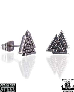 Northern Viking Jewelry Steel Valknut korvakorut - Teräs Online