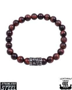 Northern Viking Jewelry Tiger Eye Runes rannekoru - Ruskea New