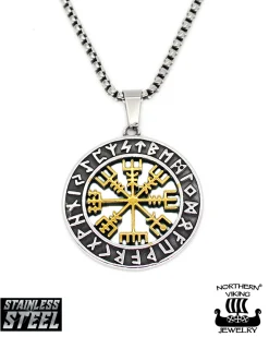 Northern Viking Jewelry Vegvisir kaulakoru - Teräs/Kulta