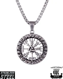 Northern Viking Jewelry Vegvisir Valknut kaulakoru - Teräs Discount