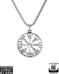 Northern Viking Jewelry Viikinkikompassi Vegvisir kaulakoru - Teräs Outlet