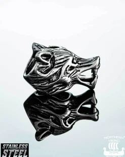 Northern Viking Jewelry Wolf Head partakoru - Teräs Clearance